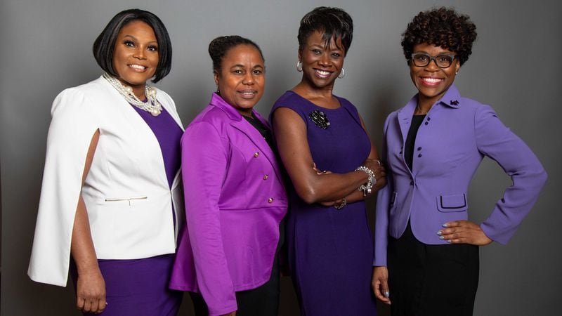Agnes Scott College, located in Decatur, has four Black vice presidents. They are part of the nine-member executive cabinet. Pictured here (from left to right), they are Karen Goff, vice president for student affairs and dean of students; Yves-Rose Porcena, vice president for equity and inclusion; Danita Knight, vice president for communications and marketing; Robiaun Charles, vice president for college advancement. (Courtesy of Agnes Scott College)