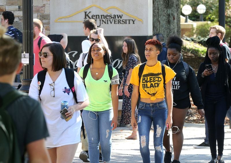 Kennesaw State University has grown quickly in the last decade by merging with one college and adding many students and programs. It reflects the change that is going on in Cobb County, which is moving toward a minority-majority county in Georgia. The school attracted national attention and controversy when five African-American cheerleaders knelt during the national anthem.