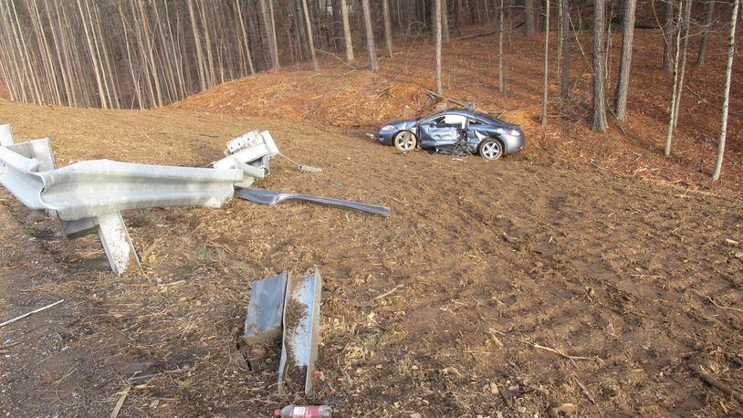 A woman died Wednesday after leaving the roadway and going down an embankment in a Mitsubishi Eclipse, according to police.