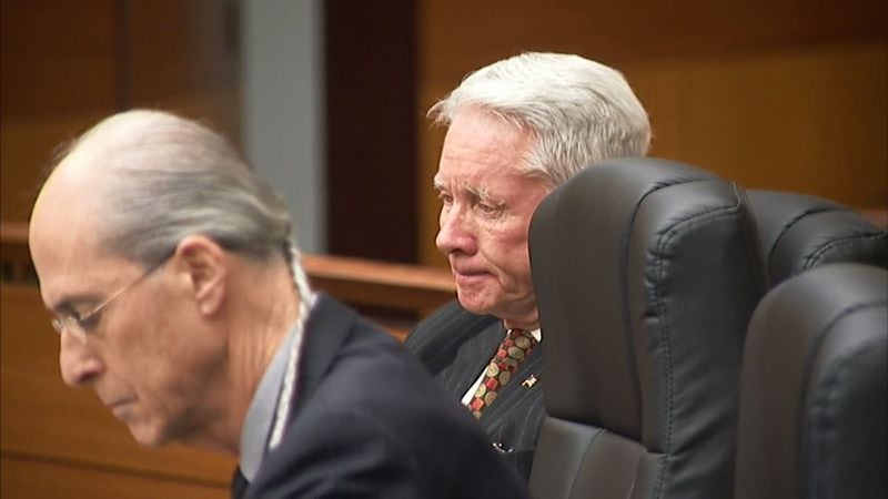 Tex McIver shows some emotion while hearing witness Alan Craig Stringer describe the McIvers' relationship. Stringer testified during McIver's murder trial on March 19, 2018 at the Fulton County Courthouse. (Channel 2 Action News)