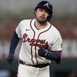 Travis d'Arnaud runs the bases after his fourth-inning home run during Monday's Braves-Marlins game at Truist Park. (AP Photo/John Bazemore)