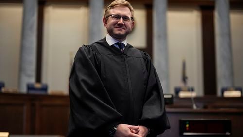 Supreme Court Justice Andrew Pinson appeared Wednesday on "Politically Georgia." Pinson, who was appointed to the high court in 2022, is running for reelection against former Democratic U.S. Rep. John Barrow in a nonpartisan race May 21. (AP Photo/Mike Stewart)