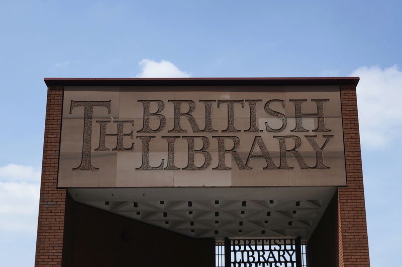 A general view of British Library, in London, Friday, May 10, 2024. Two environmental activists have attacked a glass case containing an original copy of the Magna Carta at the British Library, causing minor damage to the re-enforced box but leaving the historic document unscathed. (AP Photo/Kin Cheung)