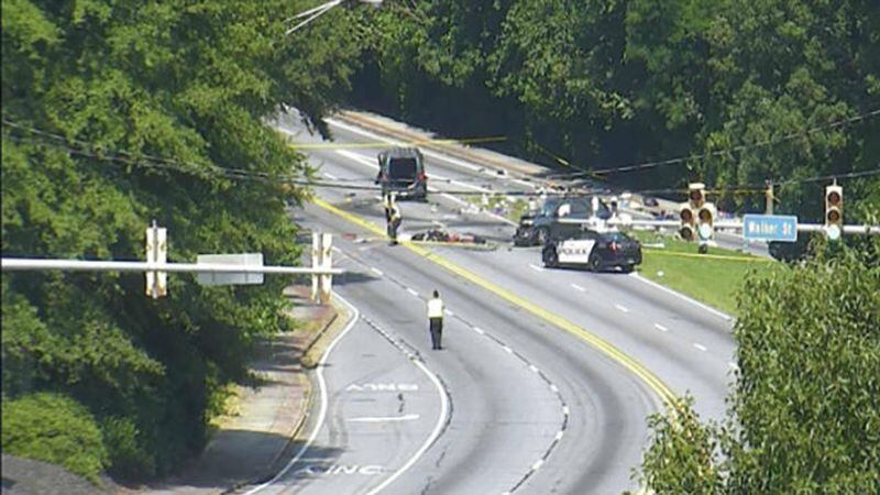 The chase ended with a crash into a bystander vehicle on South Cobb Drive near Fairground Street and Atlanta Road. (Credit: Channel 2 Action News)