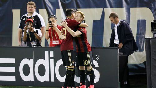ATLANTA, GA - MAY 20, 2017. Atlanta United midfielder Miguel Almiron was subtitude by Atlanta born Andrew Carleton and the fans pay respect with a standing ovation.