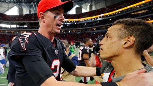 Falcons quarterback Matt Ryan made no attempt to sell former teammate Brent Grimes any Falcons jersey as the two exchanged pleasantries after Sunday's game in Mercedes-Benz Stadium, but Ryan recently went under disguise to try and sell the jerseys of his backup, Matt Schaub.