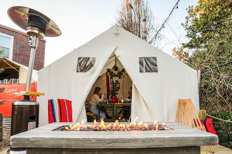 Ladybird Grove & Mess Hall again will be pitching tents on its greenspace adjacent to the Eastside Beltlilne. The heated tents are are available for two-hour rental, and include family-style dishes and a selection of beer and wine. Courtesy of Ladybird Grove & Mess Hall