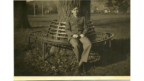 U.S. Army Staff Sgt. Bill King is seen in Bailey Park in Abergavenny, Wales, in 1943. He was stationed in the town in the run-up to D-Day. (Courtesy of the King family)