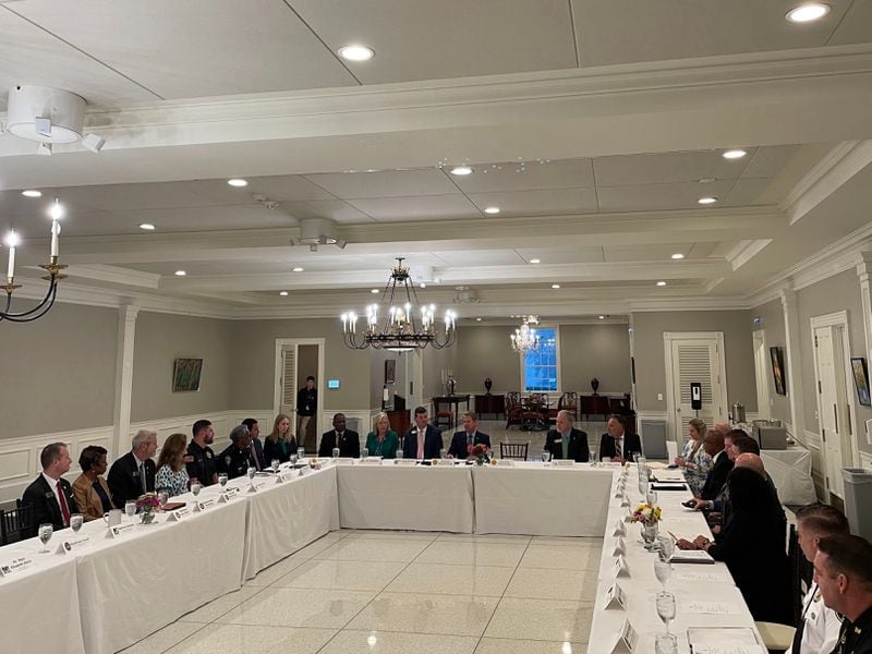 School superintendents and security leaders from around Georgia told Gov. Brian Kemp about their safety concerns arising from students' mental and emotional health problems and the influence of social media, at the governor's mansion on March 17, 2022.