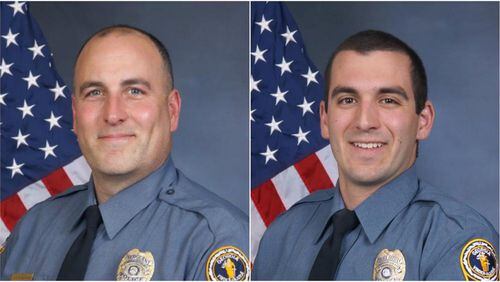 The Gwinnett County Police Department fired Michael Bongiovanni (left) and Robert McDonald after videos appeared to show the officers punch and kick a man during a traffic stop. Bongiovanni wants his job back. (Credit: Gwinnett County Police Department)