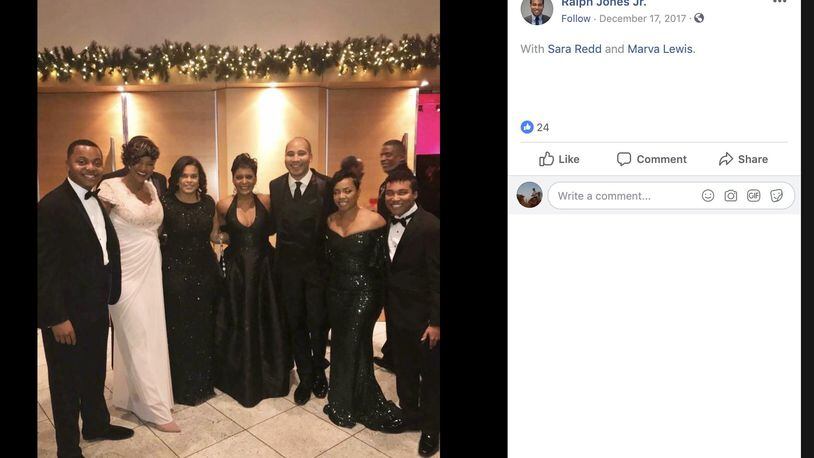 Mayor-elect Keisha Lance Bottoms (center) and key campaign staff at a holiday fundraiser, 12 days after her Dec. 5, 2017, runoff election. From left to right: Justin Edge, Sara Redd, Marva Lewis, Bottoms, Malik Brown, Phillana Williams and Ralph Jones Jr. Edge, Lewis, Brown, Williams and Jones were five of the six members of Bottoms transition team issued city paychecks for December 2017, a period before they were officially offered city jobs. Redd went to work in Bottoms’ administration in January 2018. Source: Facebook