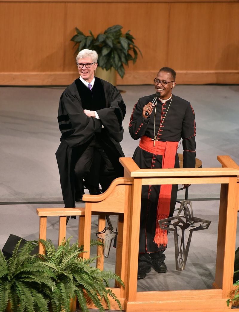 Bishop Claude Alexander (right) and the Rev. James Howell, senior pastor at Myers Park United Methodist Church, share their pulpits occasionally to talk about important issues like domestic violence and race. The two congregations — one black, one white — also worship together on occasion. CONTRIBUTED BY TYRUS ORTEGA GAINES PHOTOGRAPHY