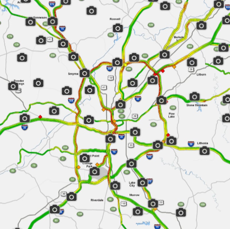 It's 5:45 p.m. on a Monday, and the roads look normal for the time — slow. (Photo: WSB 24-Hour Traffic Center)