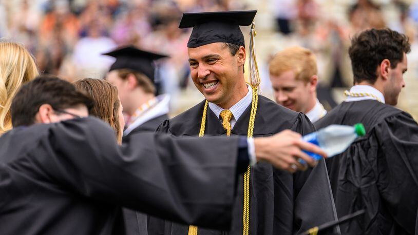 Georgia Tech baseball great Mark Teixeira, shown here at his graduation from the institute in May 2022, will have his jersey number retired May 20, 2023 at Russ Chandler Stadium. (Danny Karnik/Georgia Tech Athletics)