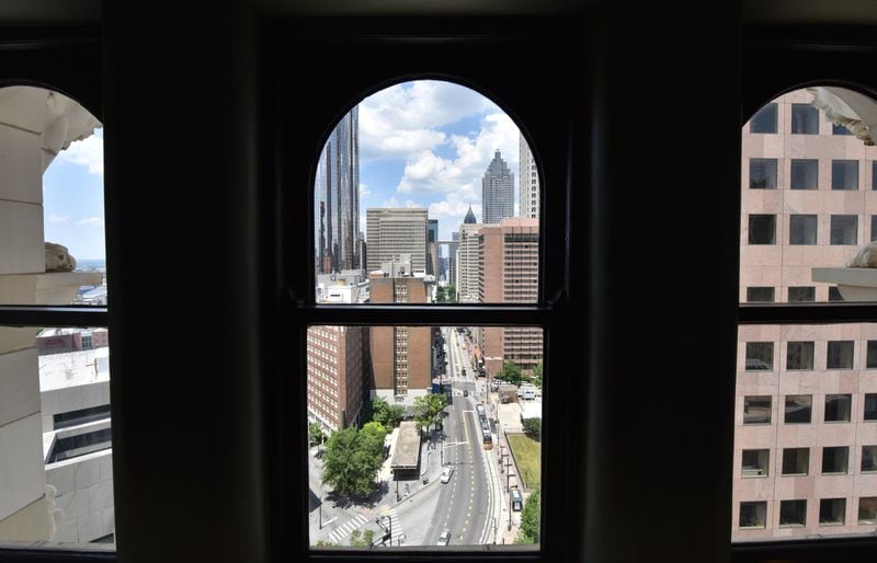 View from a suite on the 17th floor of The Candler Hotel Atlanta on Wednesday, May 22, 2019. HYOSUB SHIN / HSHIN@AJC.COM