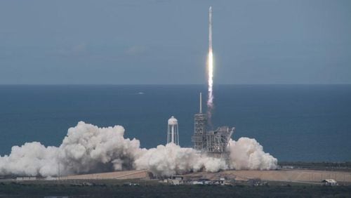 The SpaceX Falcon 9 rocket, with the Dragon spacecraft onboard, launches from pad 39A at NASA's Kennedy Space Center on June 3, 2017 in Cape Canaveral, Florida. Dragon is carrying almost 6,000 pounds of science research, crew supplies and hardware to the International Space Station.