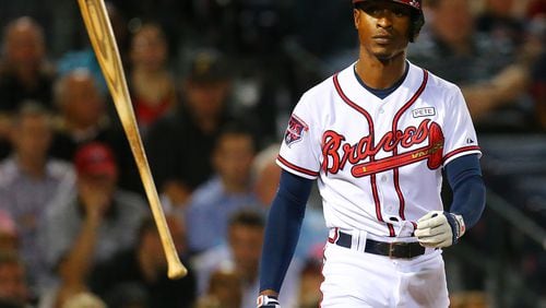 B.J. Upton tosses his bat away on Sept. 24, 2014. CURTIS COMPTON / CCOMPTON@AJC.COM B.J./Melvin Upton arrived in camp with a new name but will it be same player? (Curtis Compton, AJC)