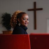 Dr. Maisha Handy, the new interim president of the Interdenominational Theological Center poses for a portrait at the ITC Chapel on Friday, Jan. 5, 2024. Handy recently (Natrice Miller/ Natrice.miller@ajc.com)