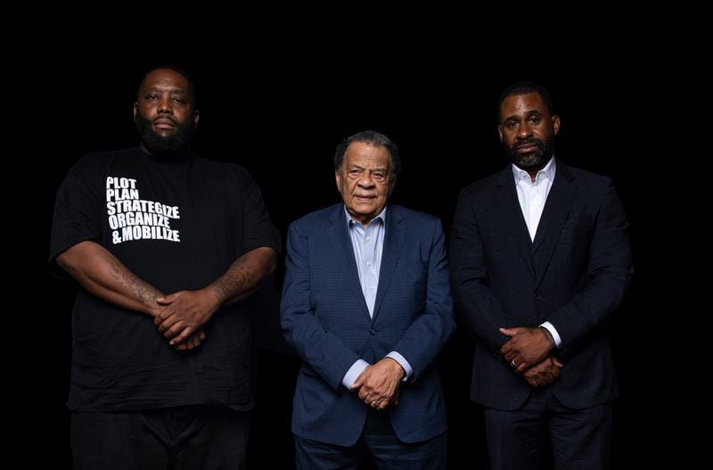 Left to right: Michael Render, also known as Killer Mike, former Atlanta Mayor Andrew J. Young and businessman Ryan Glover lead Greenwood, a fintech based out of Atlanta.
