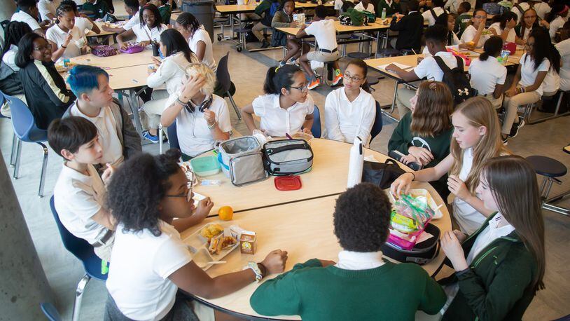 Students at Drew Charter School eat lunch Friday, Aug. 9, 2019. STEVE SCHAEFER / SPECIAL TO THE AJC
