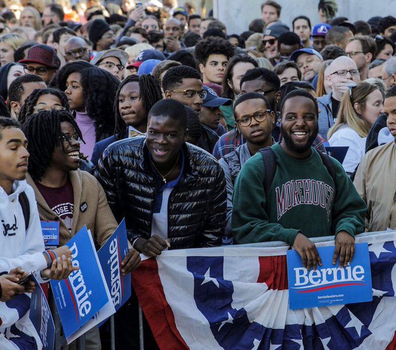 Hundreds attend a Bernie Sanders rally at Morehouse College in Atlanta. AJC/Alyssa Pointer.