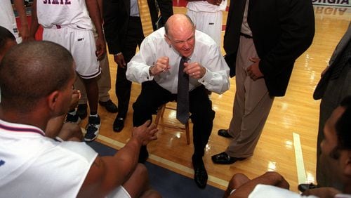 Georgia State coach Lefty Driesell encourages his team during a timeout in 2000.
