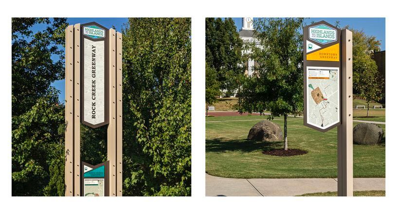 Examples of the types of signs and styles that IMG may develop for the Sugar Hill Greenway signage project. (Courtesy IMG)