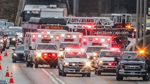 An investigation blocked two left lanes on I-20 West after a MARTA bus was involved in a crash with two other vehicles Tuesday.