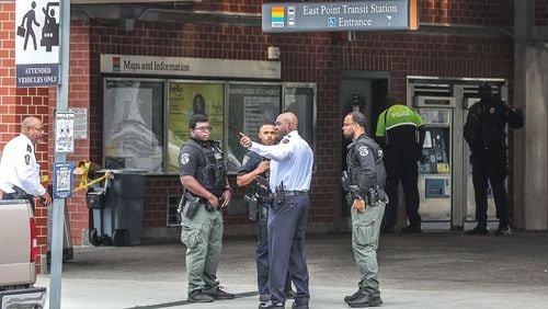 MARTA police investigate a shooting at the East Point station that sent one person to the hospital and resulted in two arrests, officials said.