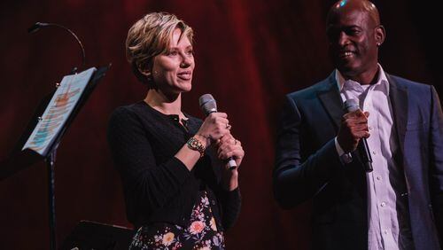 Scarlett Johansson and director Kenny Leon at the “Our Town” live reading. Photo: Courtesy of True Colors Theatre