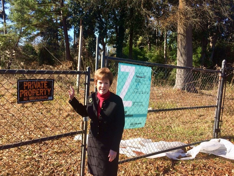 Mary Norwood at a property on Blackland Road, where a developer wants to build 23 townhouses. The rezoning battle has pulled her back into the public fray.