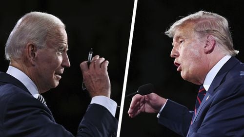 Democratic presidential candidate former Vice President Joe Biden, left, and President Donald Trump exchange points during the first presidential debate Tuesday in Cleveland. (File photos)
