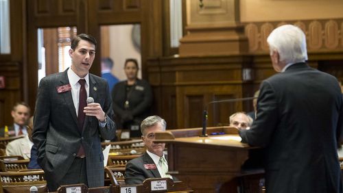 Georgia Rep. Trey Kelley, left, is the sponsor of House Bill 112, which would extend Georgia’s existing COVID-19 liability law for another year, until July 2022. (ALYSSA POINTER/ALYSSA.POINTER@AJC.COM)