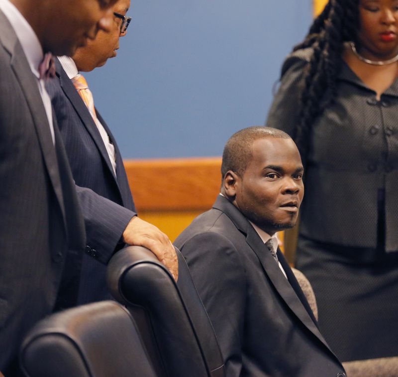 6/16/17 - Atlanta, GA -  Basil Eleby takes his seat at the defense table before his case is called.  Eleby, the once-homeless man accused to setting the fire that brought down a section of Interstate 85, appears in court for a status hearing.  The state plans to file a new indictment to more accurately depict what happened during the incident, and make some changes to the charges against Eleby.  BOB ANDRES  /BANDRES@AJC.COM