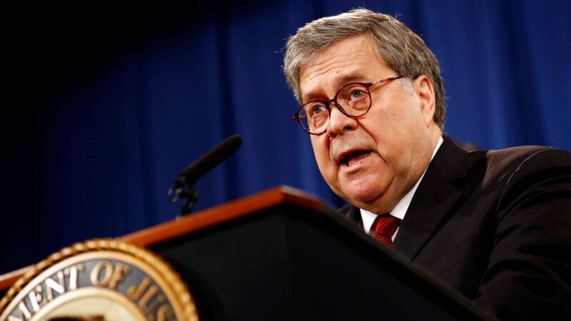 Attorney General William Barr speaks about the release of a redacted version of special counsel Robert Mueller's report during a news conference, Thursday, April 18, 2019, at the Department of Justice in Washington. 