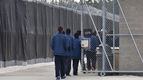 Detainees at the Folkston ICE Processing Center in Charlton County in 2018. (Hyosub Shin / hshin@ajc.com)