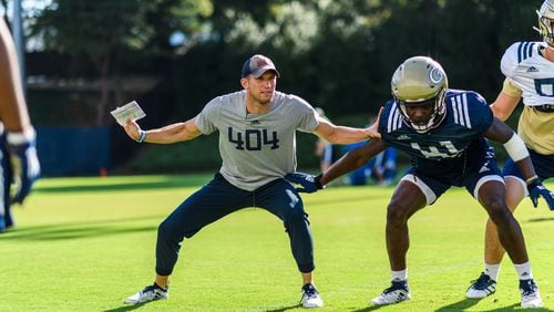 Georgia Tech defensive coordinator Andrew Thacker grew up in Bartow, Forsyth and Hall counties before playing college football at Furman and then going into coaching. (Danny Karnik/Georgia Tech Athletics)