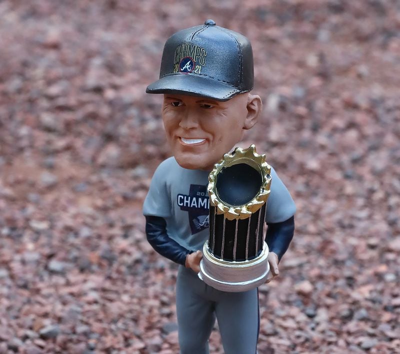 It's Brian Snitker bobblehead night as the Atlanta Braves prepare to play the St. Louis Cardinals in a MLB baseball game on Wednesday, July 6, 2022, in Atlanta.  “Curtis Compton / Curtis.Compton@ajc.com”
