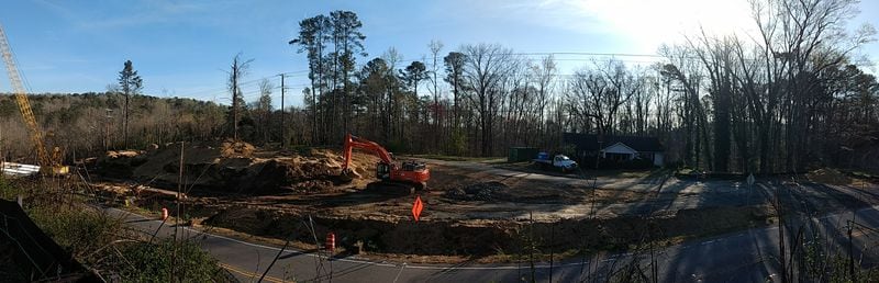 A photo of the construction in late March 2018. Panoramic view is from the Milton side of the bridge.