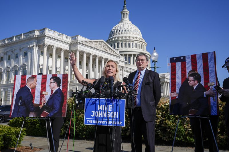 U.S. Rep. Marjorie Taylor Greene, R-Ga., joined by Rep. Thomas Massie, R-Ky., said she'll call for a vote this week on ousting House Speaker Mike Johnson, R-La.