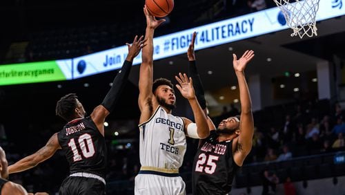 Georgia Tech forward James Banks, shown here against Gardner-Webb, led the Jackets with 16 points in the Yellow Jackets' 72-60 loss to Clemson January 16, 2019. (Danny Karnik/Georgia Tech Athletics)