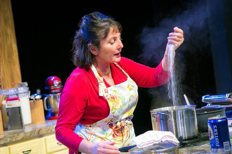 Some lucky theatergoers with the right tickets will get food after Jennifer “Souper Jenny” Levison cooks while playing Giulia Melucci in “I Loved, I Lost, I Made Spaghetti” at Georgia Ensemble Theatre in Roswell. CONTRIBUTED BY CASEY GARDNER