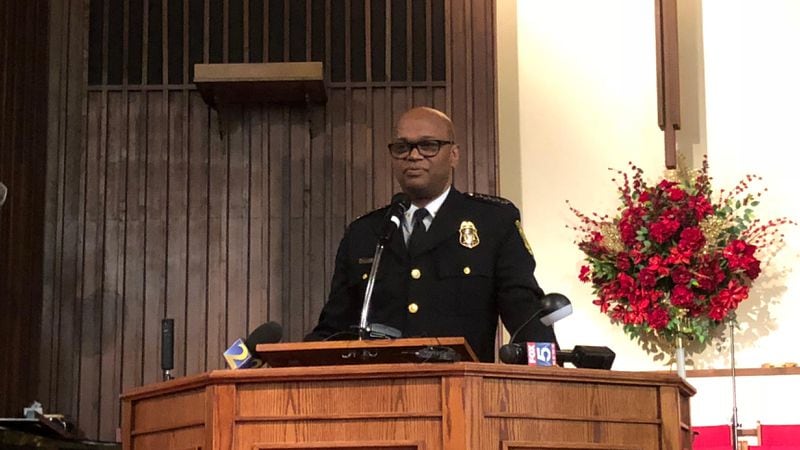Nov. 15, 2018 - South Fulton Police Chief Keith Meadows speaks at a Thursday community forum on crime. (Staff writer Joshua Sharpe)