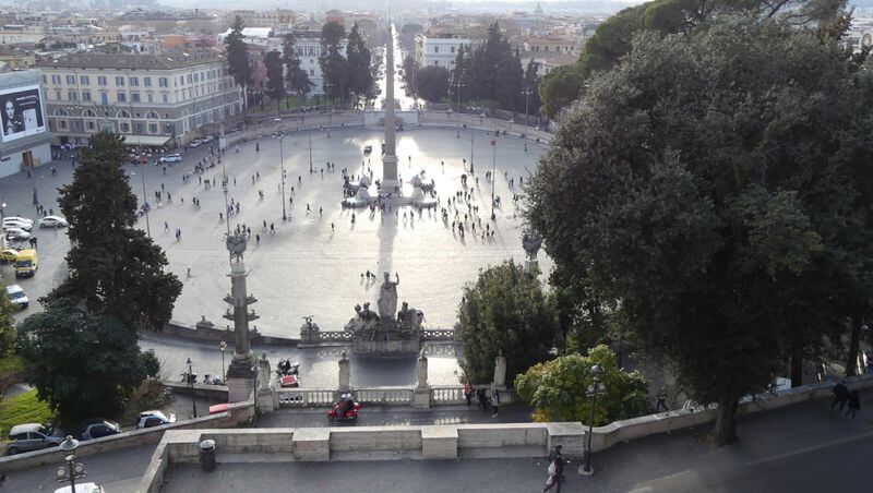 Piazza del Popolo lies at the northern gates of Rome. It was designed as a grand entance. This view is from the Pincian Hill, in Villa Borghese. (Kerri Westenberg/Minneapolis Star Tribune/TNS)
