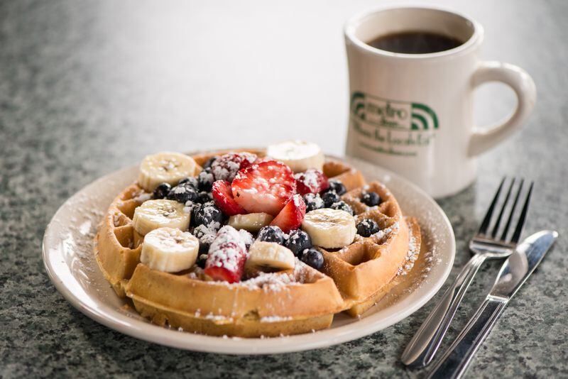  Fruity Waffle with blueberries, strawberries, bananas, and powdered sugar at Metro Diner./ Photo credit- Mia Yakel.