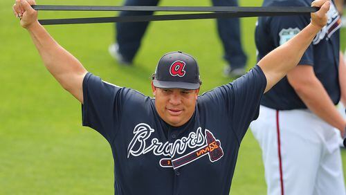Bartolo Colon made his Braves debut Saturday, pitching two innings (three hits, one run) in a Grapefruit League opener against the Blue Jays. The Braves won, 7-4. (Curtis Compton/AJC file photo)