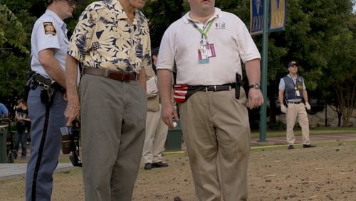 Director Clint Eastwood, left, and Paul Walter Hauser on the Atlanta set of “Richard Jewell,” a Warner Bros. Pictures release. CLAIRE FOLGER/WARNER BROS. ENTERTAINMENT INC.