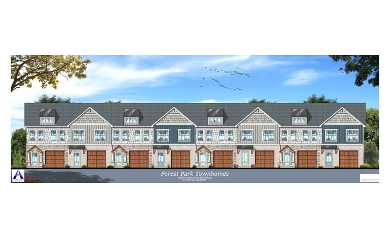 A rendering of the future 16-unit affordable townhome project in Forest Park being developed by Atlantica Properties SPECIAL TO THE AJC from Darion Dunn
