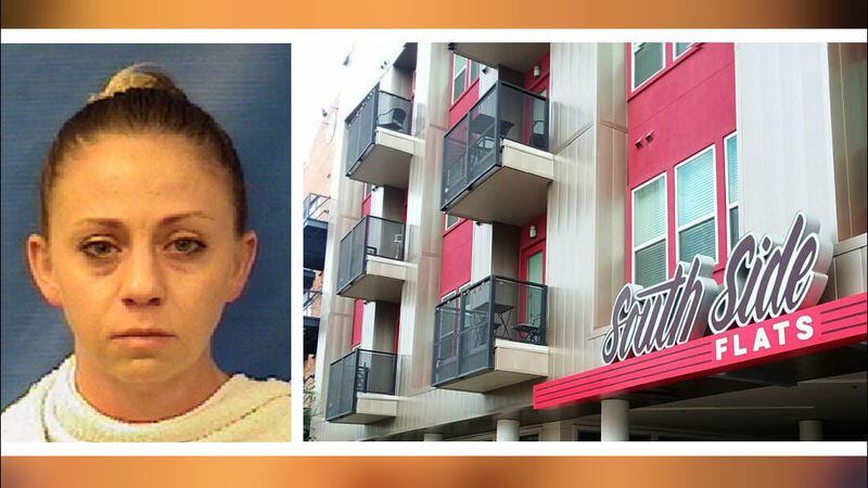 Former Dallas police Officer Amber Guyger is pictured in a Sept. 9, 2018, mugshot. Guyger is on trial for fatally shooting her unarmed neighbor, Botham Jean, after going into the wrong apartment in their complex, pictured at right, last September.