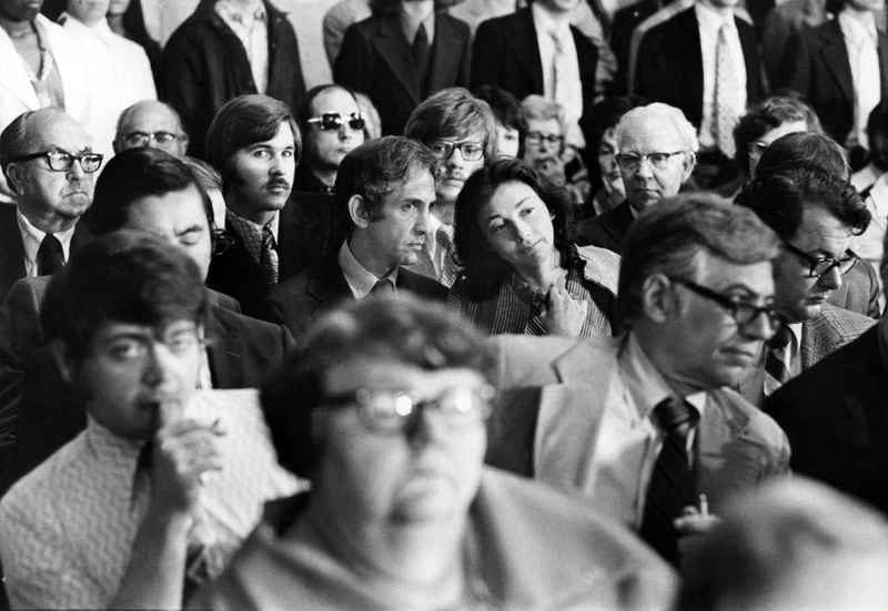 Daniel Ellsberg and Patricia Marx, his wife, center, at the Watergate hearings in Washington in 1973. Nine months before the Watergate break-in, the so-called plumbers had ransacked the office of Ellsberg’s psychiatrist, in search of incriminating files. (Mike Lien/The New York Times)